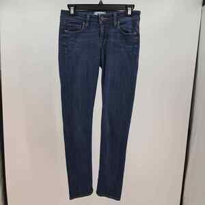 Paige Skyline Ankle Peg Jeans 26 Skinny Fit Mid Rise Stretch Denim Dark Blue